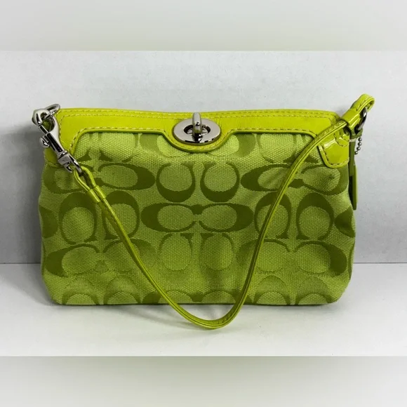 Coach Signature Lime Green Mini Convertible Shoulder/Wristlet bag - Picture 2 of 16